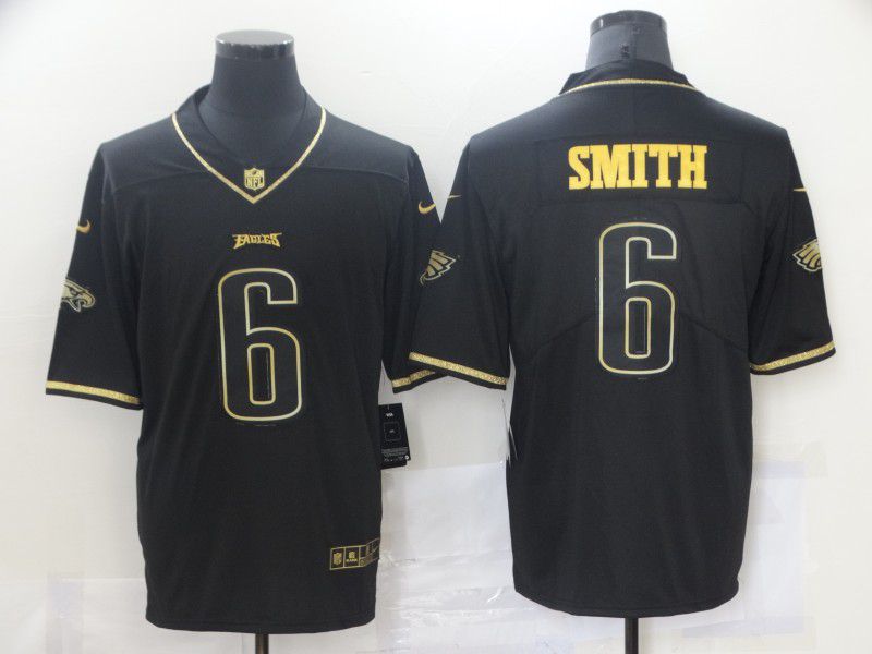 Men Philadelphia Eagles #6 Smith Black Gold Throwback Nike Limited NFL Jersey